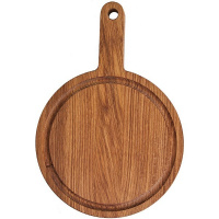 Фото товара - Доска д/пиццы круглая с ручкой(11. 5см), выемка PPwood Q114O-05N, дуб, D=250, H=25мм