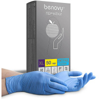 Фото товара - BENOVY Nitrile Chlorinated, перчатки нитриловые, голубые, XL, 50 пар в упаковке