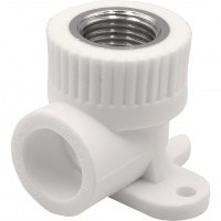 Фото товара - Угольник THERMOLIGHT комбинированный PP-R ВР с креплением 20х1/2" белый (20/140)