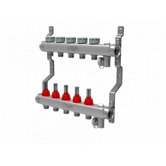 Большое фото товара - Коллектор нерж. в сборе с расходомерами 1" ВР-3/4" НР, 2 выхода, RTE 52.102. Вариант №1