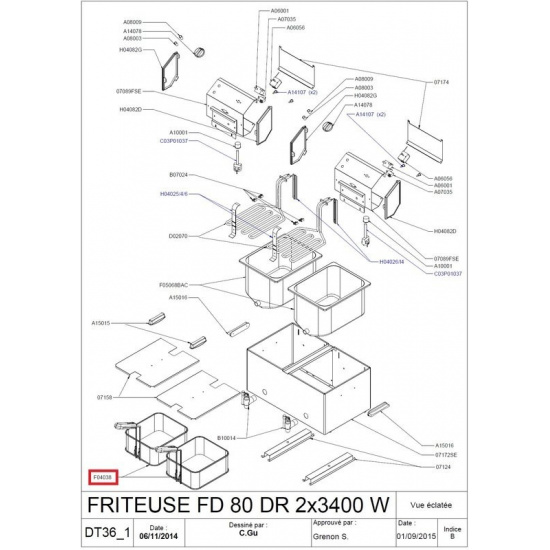 Большое фото товара - Корзина F04038 для фритюрницы т.м. ROLLER GRILL модели FD 80 R, FD 80DR, F04038. Вариант №1